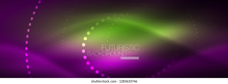 Glowing neon circle line dots, round line design, abstract style on black background. Neon abstract round circles Magic neon lights and glowing dots. Vector illustration