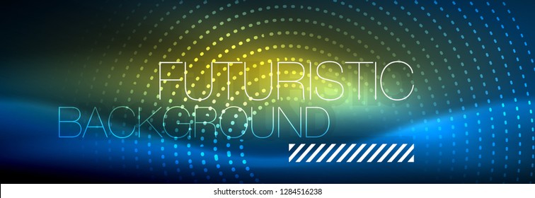 Glühende Neonenkreis-Zeilenpunkte, Rundliniendesign, abstrakter Stil auf schwarzem Hintergrund. Neon abstrakte runde Kreise Magische Neonleuchten und leuchtende Punkte. Vektorgrafik