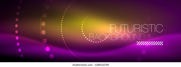 Glowing neon circle line dots, round line design, abstract style on black background. Neon abstract round circles Magic neon lights and glowing dots. Vector illustration
