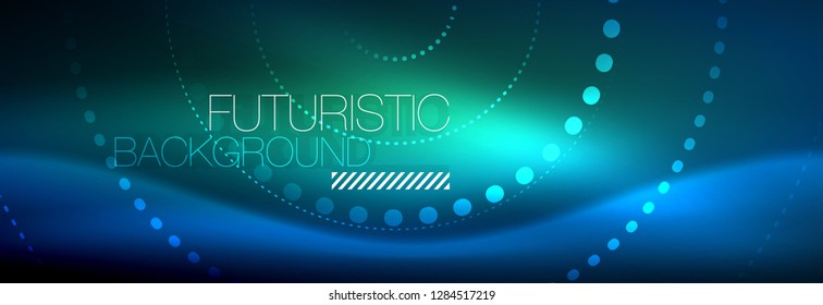 Glowing neon circle line dots, round line design, abstract style on black background. Neon abstract round circles Magic neon lights and glowing dots. Vector illustration