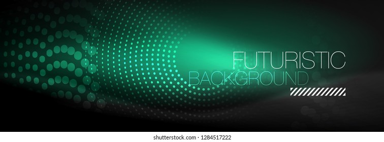 Puntos de línea de círculo de neón brillante, diseño de línea redonda, estilo abstracto sobre fondo negro. Neon círculos redondos abstractos. Luces de neón mágico y puntos brillantes. Ilustración del vector