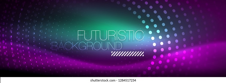 Glowing neon circle line dots, round line design, abstract style on black background. Neon abstract round circles Magic neon lights and glowing dots. Vector illustration