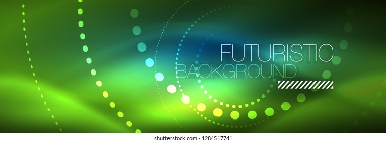 Glowing neon circle line dots, round line design, abstract style on black background. Neon abstract round circles Magic neon lights and glowing dots. Vector illustration
