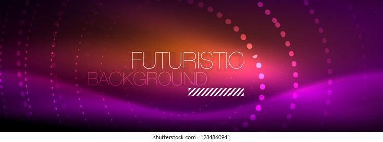 Glowing neon circle line dots, round line design, abstract style on black background. Neon abstract round circles Magic neon lights and glowing dots. Vector illustration
