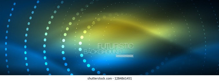 Glowing neon circle line dots, round line design, abstract style on black background. Neon abstract round circles Magic neon lights and glowing dots. Vector illustration