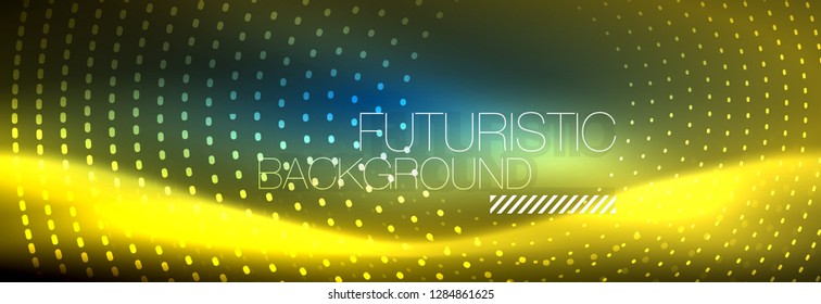 Glowing neon circle line dots, round line design, abstract style on black background. Neon abstract round circles Magic neon lights and glowing dots. Vector illustration