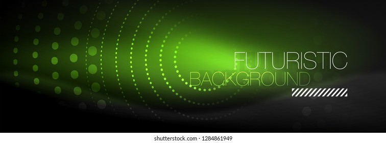 Glowing neon circle line dots, round line design, abstract style on black background. Neon abstract round circles Magic neon lights and glowing dots. Vector illustration