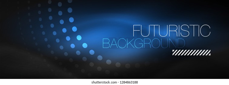 Glühende Neonenkreis-Zeilenpunkte, Rundliniendesign, abstrakter Stil auf schwarzem Hintergrund. Neon abstrakte runde Kreise Magische Neonleuchten und leuchtende Punkte. Vektorgrafik