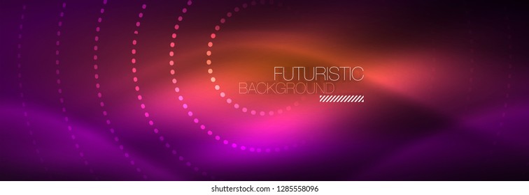Glowing neon circle line dots, round line design, abstract style on black background. Neon abstract round circles Magic neon lights and glowing dots. Vector illustration