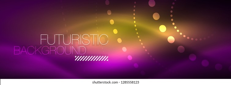 Glowing neon circle line dots, round line design, abstract style on black background. Neon abstract round circles Magic neon lights and glowing dots. Vector illustration