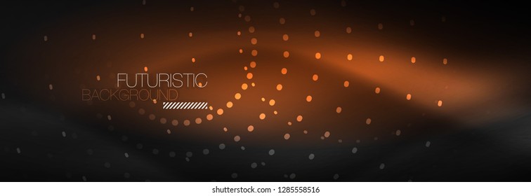 Puntos de línea de círculo de neón brillante, diseño de línea redonda, estilo abstracto sobre fondo negro. Neon círculos redondos abstractos. Luces de neón mágico y puntos brillantes. Ilustración del vector