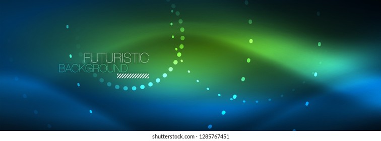 Puntos de línea de círculo de neón brillante, diseño de línea redonda, estilo abstracto sobre fondo negro. Neon círculos redondos abstractos. Luces de neón mágico y puntos brillantes. Ilustración del vector