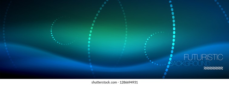 Glowing neon circle line dots, round line design, abstract style on black background. Neon abstract round circles Magic neon lights and glowing dots. Vector illustration
