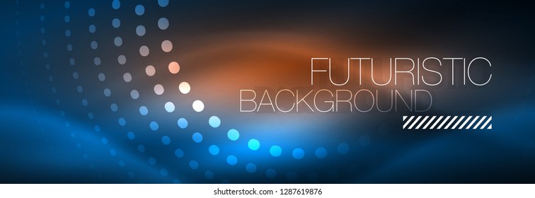 Glowing neon circle line dots, round line design, abstract style on black background. Neon abstract round circles Magic neon lights and glowing dots. Vector illustration