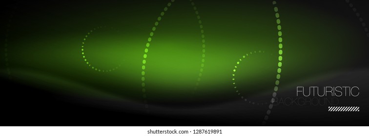 Glowing neon circle line dots, round line design, abstract style on black background. Neon abstract round circles Magic neon lights and glowing dots. Vector illustration