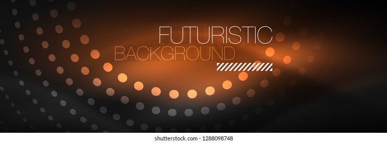 Puntos de línea de círculo de neón brillante, diseño de línea redonda, estilo abstracto sobre fondo negro. Neon círculos redondos abstractos. Luces de neón mágico y puntos brillantes. Ilustración del vector