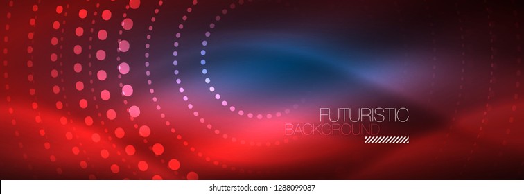 Glowing neon circle line dots, round line design, abstract style on black background. Neon abstract round circles Magic neon lights and glowing dots. Vector illustration