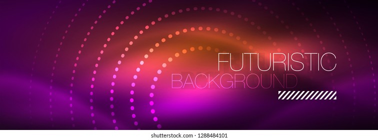 Glowing neon circle line dots, round line design, abstract style on black background. Neon abstract round circles Magic neon lights and glowing dots. Vector illustration