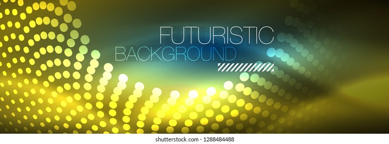 Glowing neon circle line dots, round line design, abstract style on black background. Neon abstract round circles Magic neon lights and glowing dots. Vector illustration