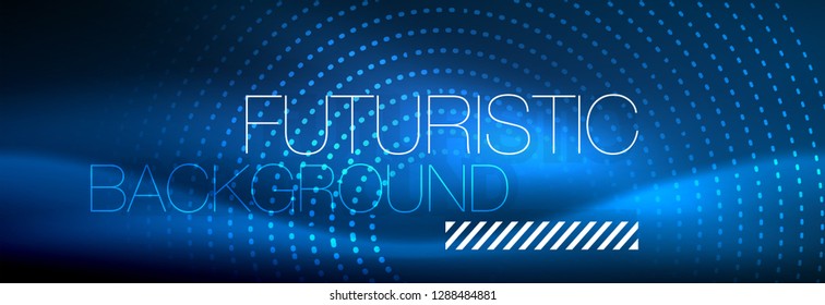 Puntos de línea de círculo de neón brillante, diseño de línea redonda, estilo abstracto sobre fondo negro. Neon círculos redondos abstractos. Luces de neón mágico y puntos brillantes. Ilustración del vector