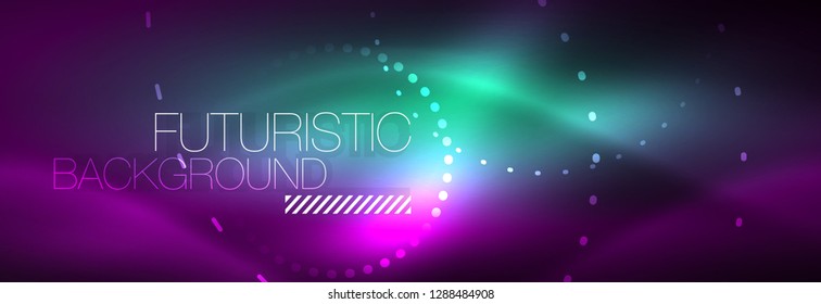 Glowing neon circle line dots, round line design, abstract style on black background. Neon abstract round circles Magic neon lights and glowing dots. Vector illustration