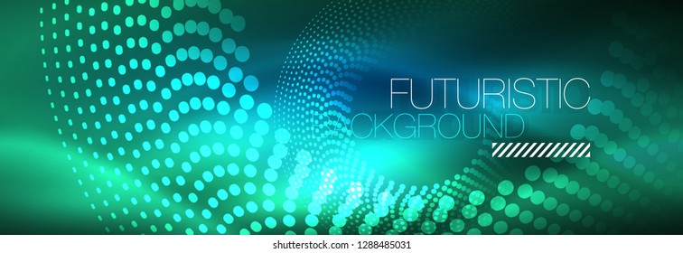 Glowing neon circle line dots, round line design, abstract style on black background. Neon abstract round circles Magic neon lights and glowing dots. Vector illustration
