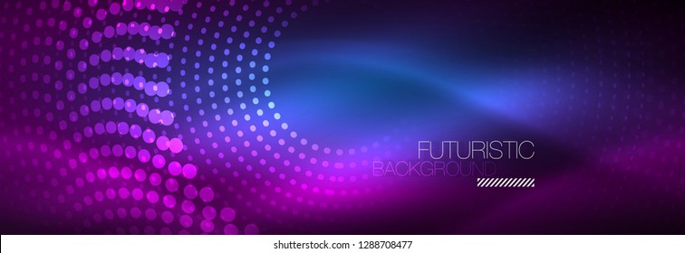 Glowing neon circle line dots, round line design, abstract style on black background. Neon abstract round circles Magic neon lights and glowing dots. Vector illustration