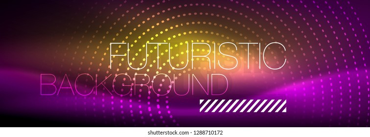Glowing neon circle line dots, round line design, abstract style on black background. Neon abstract round circles Magic neon lights and glowing dots. Vector illustration