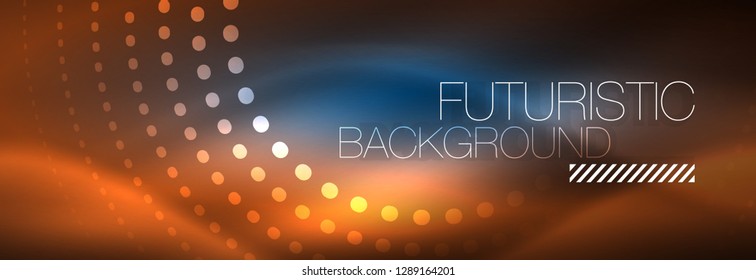 Glowing neon circle line dots, round line design, abstract style on black background. Neon abstract round circles Magic neon lights and glowing dots. Vector illustration