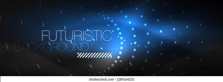 Puntos de línea de círculo de neón brillante, diseño de línea redonda, estilo abstracto sobre fondo negro. Neon círculos redondos abstractos. Luces de neón mágico y puntos brillantes. Ilustración del vector