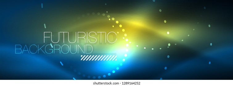 Pontos de linha de círculo de néon brilhante, design de linha redonda, estilo abstrato em fundo preto. Néon abstrato círculos redondos Luzes de néon mágico e pontos brilhantes. Ilustração vetorial