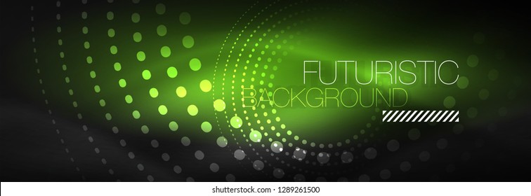 Glowing neon circle line dots, round line design, abstract style on black background. Neon abstract round circles Magic neon lights and glowing dots. Vector illustration