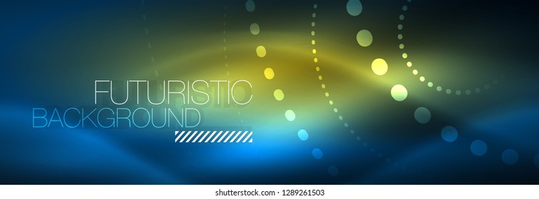 Pontos de linha de círculo de néon brilhante, design de linha redonda, estilo abstrato em fundo preto. Néon abstrato círculos redondos Luzes de néon mágico e pontos brilhantes. Ilustração vetorial