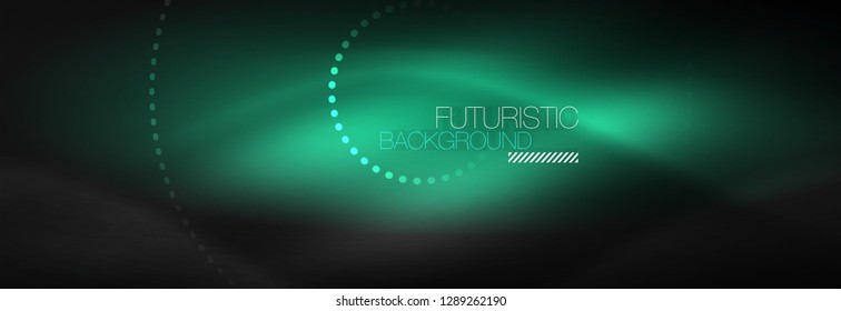 Glühende Neonenkreis-Zeilenpunkte, Rundliniendesign, abstrakter Stil auf schwarzem Hintergrund. Neon abstrakte runde Kreise Magische Neonleuchten und leuchtende Punkte. Vektorgrafik