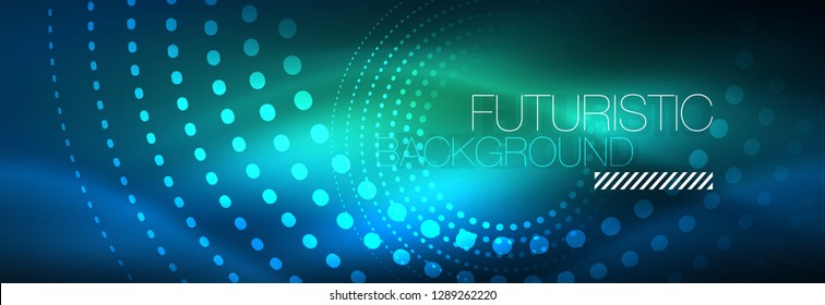 Glowing neon circle line dots, round line design, abstract style on black background. Neon abstract round circles Magic neon lights and glowing dots. Vector illustration