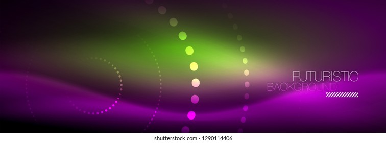 Glowing neon circle line dots, round line design, abstract style on black background. Neon abstract round circles Magic neon lights and glowing dots. Vector illustration