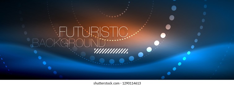 Glowing neon circle line dots, round line design, abstract style on black background. Neon abstract round circles Magic neon lights and glowing dots. Vector illustration