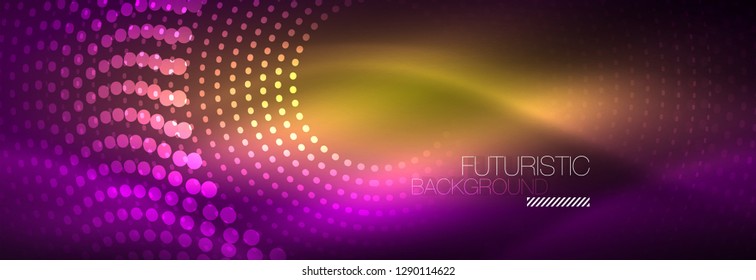 Glowing neon circle line dots, round line design, abstract style on black background. Neon abstract round circles Magic neon lights and glowing dots. Vector illustration