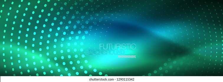 Glowing neon circle line dots, round line design, abstract style on black background. Neon abstract round circles Magic neon lights and glowing dots. Vector illustration