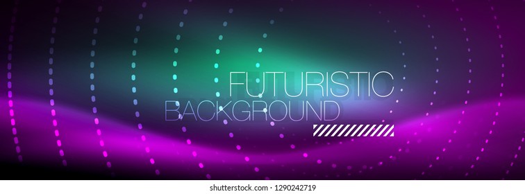 Glowing neon circle line dots, round line design, abstract style on black background. Neon abstract round circles Magic neon lights and glowing dots. Vector illustration