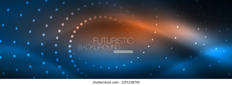 Puntos de línea de círculo de neón brillante, diseño de línea redonda, estilo abstracto sobre fondo negro. Neon círculos redondos abstractos. Luces de neón mágico y puntos brillantes. Ilustración del vector