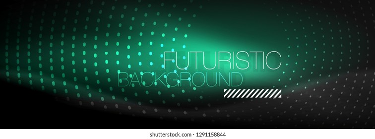 Puntos de línea de círculo de neón brillante, diseño de línea redonda, estilo abstracto sobre fondo negro. Neon círculos redondos abstractos. Luces de neón mágico y puntos brillantes. Ilustración del vector