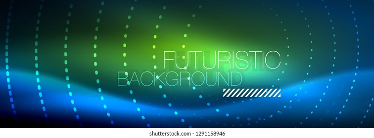 Glowing neon circle line dots, round line design, abstract style on black background. Neon abstract round circles Magic neon lights and glowing dots. Vector illustration