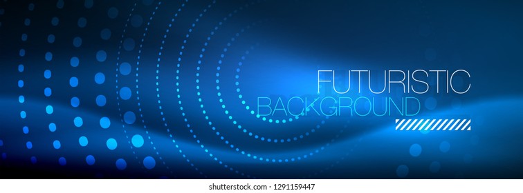 Glowing neon circle line dots, round line design, abstract style on black background. Neon abstract round circles Magic neon lights and glowing dots. Vector illustration