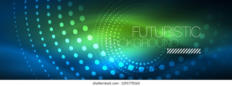 Glowing neon circle line dots, round line design, abstract style on black background. Neon abstract round circles Magic neon lights and glowing dots. Vector illustration