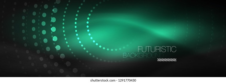 Glowing neon circle line dots, round line design, abstract style on black background. Neon abstract round circles Magic neon lights and glowing dots. Vector illustration