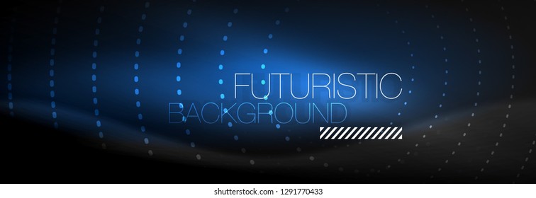 Puntos de línea de círculo de neón brillante, diseño de línea redonda, estilo abstracto sobre fondo negro. Neon círculos redondos abstractos. Luces de neón mágico y puntos brillantes. Ilustración del vector