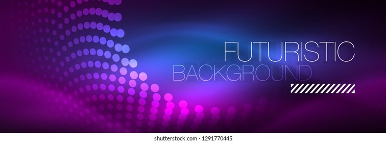 Glowing neon circle line dots, round line design, abstract style on black background. Neon abstract round circles Magic neon lights and glowing dots. Vector illustration