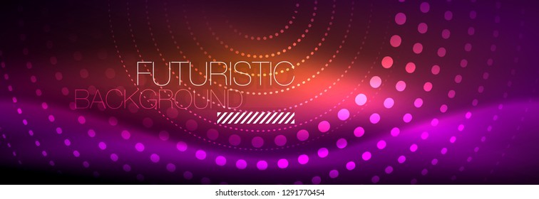 Glowing neon circle line dots, round line design, abstract style on black background. Neon abstract round circles Magic neon lights and glowing dots. Vector illustration