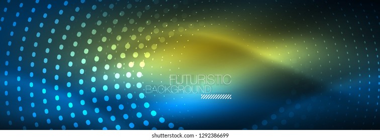 Glowing neon circle line dots, round line design, abstract style on black background. Neon abstract round circles Magic neon lights and glowing dots. Vector illustration